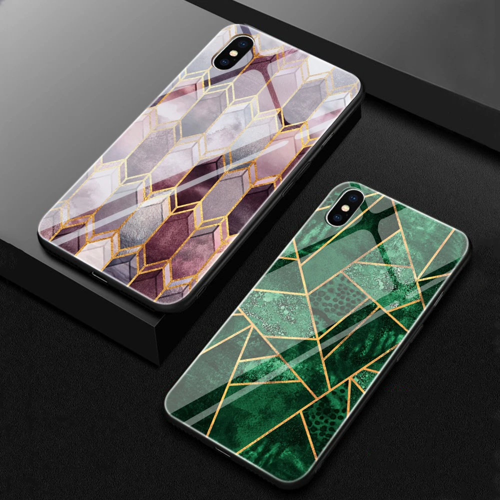 

ciciber Phone Case for Iphone 7 8 6 6S Plus Luxury Marble Marbling Case for Iphone 11 Pro XR XS MAX X Coque Tempered Glass Cover