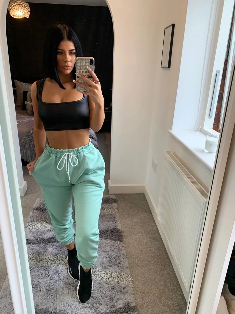 

BABAKUD Store New Street Style Gray Stacked Sweatpants for Women Drawstring Casual Extra Long Pants Winter Thick Warm Trousers
