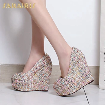 

Sarairis New Design 2020 Big Size 43 Sexy High Heels Shoes Ladies Pumps Female Platform Wedge Slip On Party Pumps Woman Shoes