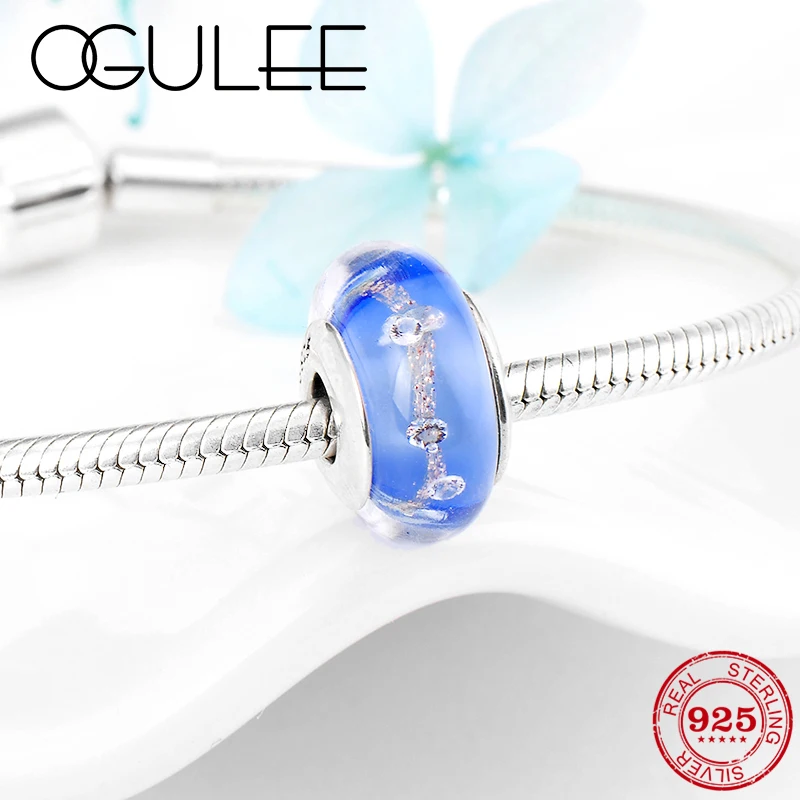 

Charm 925 Sterling Silver Colorful quicksand ribbon Bubble Murano Glass beads Fit Original Pandora Charm Bracelet Jewelry making