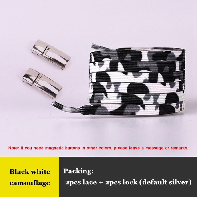 New Rainbow Magnetic Lock Shoelaces Elastic No tie Shoe laces Sneakers Shoelace Kids Adult Lazy Laces One Size Fits All Shoes B-white camouflage