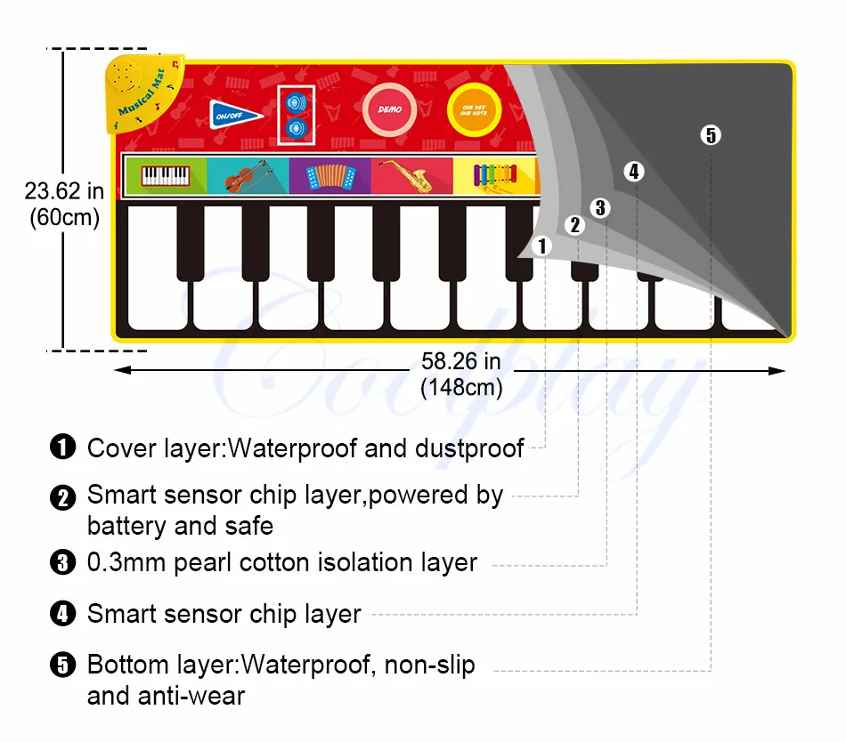 Sons de Instrumentos de Música Educativos para Crianças de Inteligência em Desenvolvimento Centímetros Jogar Jogando Tapete Musical Brinquedo Brinquedos 148*60 Mat & 5 Brinquedos Educativos para Crianças de Inteligência Em Desenvolvimento