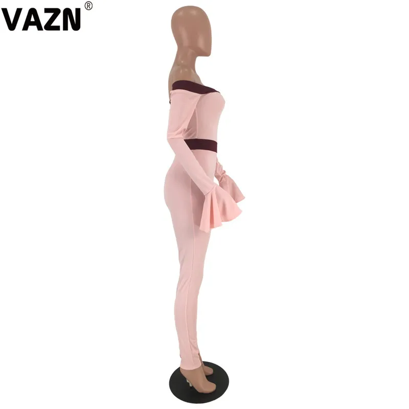 VAZN SM9054 сплошной Tide High-end сексуальный мягкий для зрелых Мода Slash шеи полный рукав Высокая талия женские длинные брючные комбинезоны