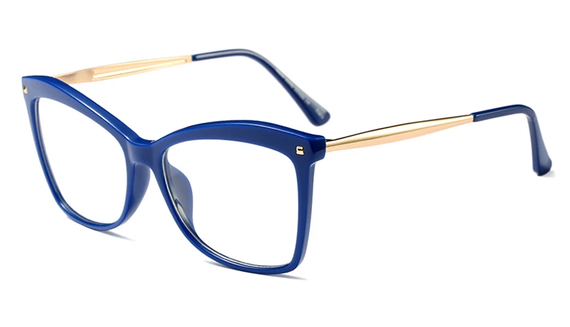 blue with clear Kachawoo очки для глаз кошки оптические женские синие металлические стеклянные оправы для дам полный обод украшение в виде Креста заклепки Стиль Прозрачный - Цвет оправы: blue with clear