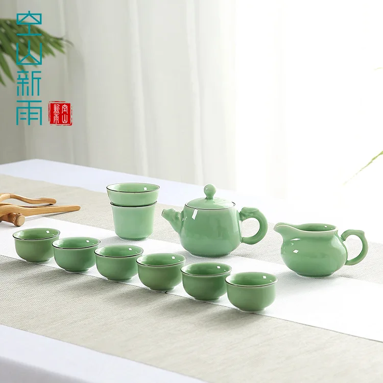 

Empty Mountain Xinyu Creative Longquan Celadon Kung Fu Tea Set Whole Set Ceramic Tea Set Suit 10 Pieces Customizable Logo