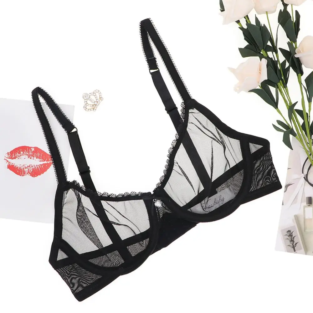 

Women transparent ultra-thin bra sexy lace see through plus size lingerie C D E cup for women underwear