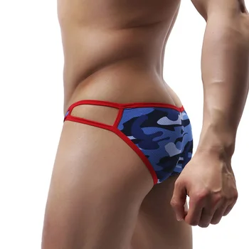

Men Mesh Briefs Underwear Sexy Gay Hollow Out Low waist Man Briefs shorts Camouflage Printed Cueca comfortable Underpants