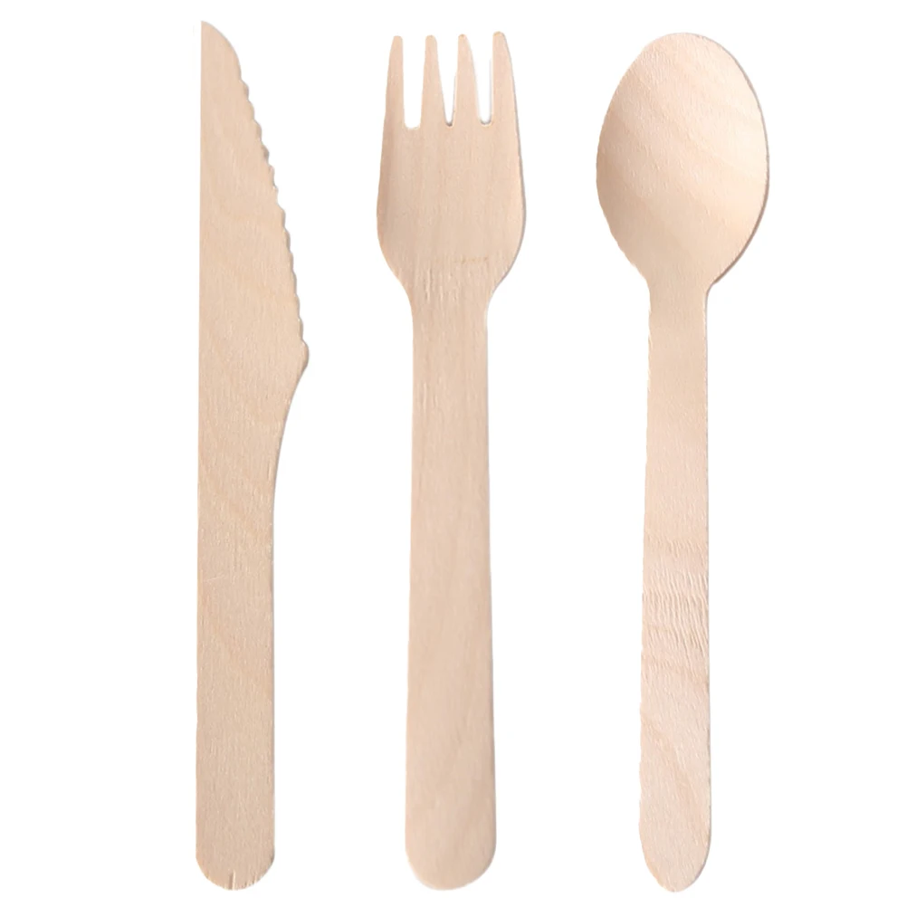 

150pcs Disposable Dinnerware Set Wooden Knives Forks Spoons Eatting Tools For Restaurant Hotel Home Tableware