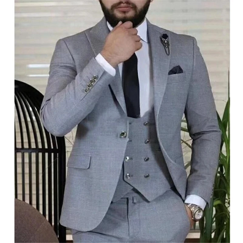 日本ショッピング 最新のデザイングレー男性のスーツ3ピーススリムフィットプロムの結婚式のスーツフォーマル新郎タキシードビジネス ジャケット ベスト パンツ セット 正規 代理 店 Signature Johaness Com