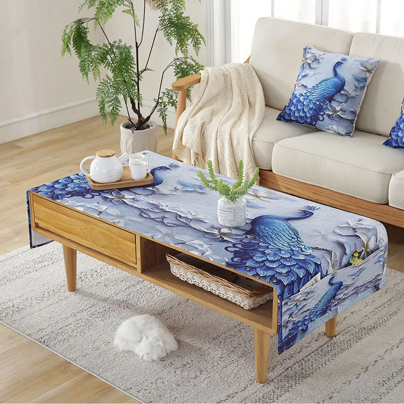 Tea table cloth cartoon printed cotton and linen cover cloth for tea table small table dust protected cover - Цвет: 12