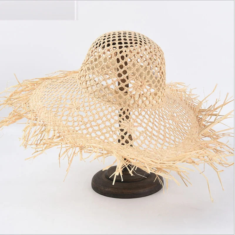 Hollow out big brim hand made straw hat unisex shading breathable beach hat summer cap