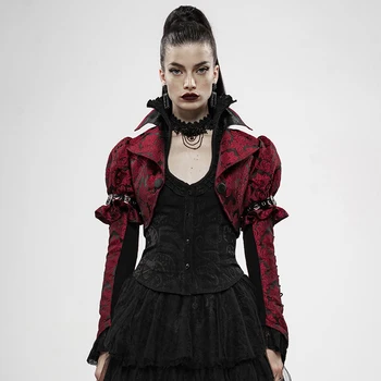 

PUNK RAVE Women Steampunk Desperate Crisis Short Coat Jacquard Elastic Ribbed Corn-eye String Decoration Jacket