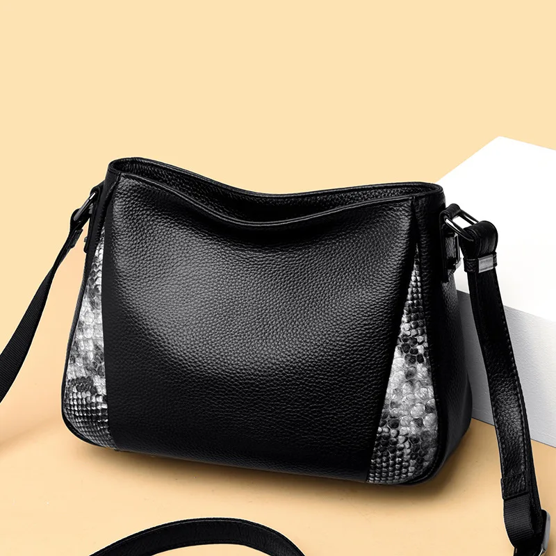 

Full-grain Leather 2020 New Style WOMEN'S Leather Bags Snakeskin Print Korean-style Fashion Shoulder Bag Shoulder WOMEN'S Bag