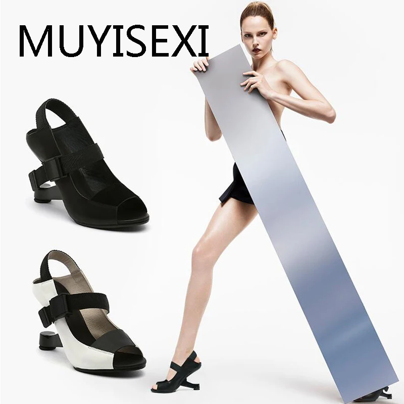 

Peep Toe Women Gladiator Sandals 8cm High Heels Summer Shoes Woman Metal Strange Heel White Black Sandalias Mujer HL166 MUYISEXI