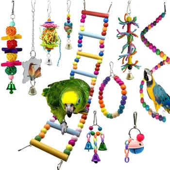 

10pcs Bird Parrot Toys Colorful Chewing Hanging Hammock Bell Pet Climbing Ladders Cockatiels Cage Amusement Park Accessories