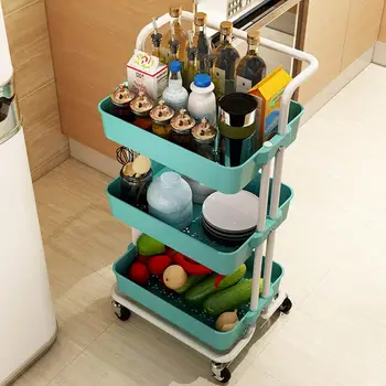 

Plastic Kitchen 3 Tier Cart Storage Shelves Trolley Service Cart w Handles