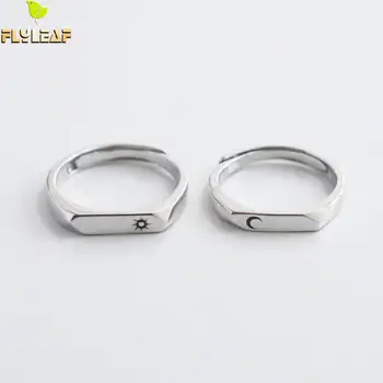 

925 Sterling Silver Sun Moon Lover Open Rings For Women Men Smooth Simple Style Couple Gifts Fine Jewelry Flyleaf