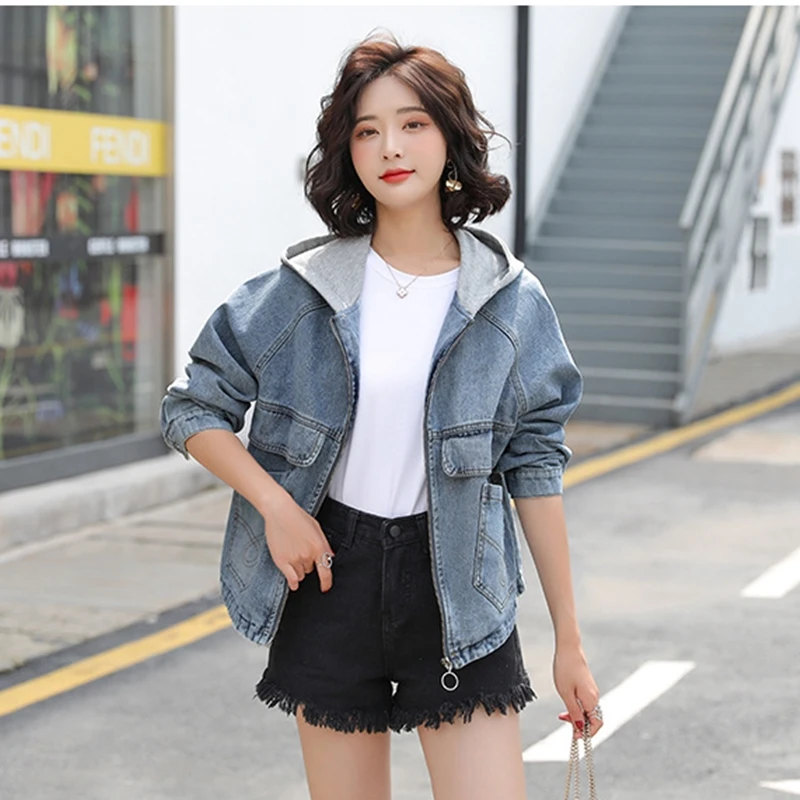 

Zipper Up Jacket For Women Oversized 2020 Fall Korean Fashion Denim Jackets Boyfriend Style Blue Jeans Coat Ladies Casual Wear