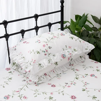

1Pc Pastoral Style Cotton Pillow Case Floral Printed Elegant Room Ruffle Decorative Cover Sham Pillowcase Bedroom Pillow Living