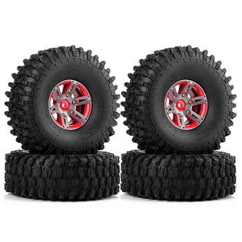 

4PCS 1.9 Inch Rim Tyre Wheel & Tire Kits For 1/10 RC Crawler Axial SCX10 II 90046 90047 Red Metal Tire & Rubber Wheel 2020 New