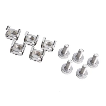 

5 Pack Lot - M6X16 Rack Mount Cage Nuts & Screws w/ Washers - Square Clips
