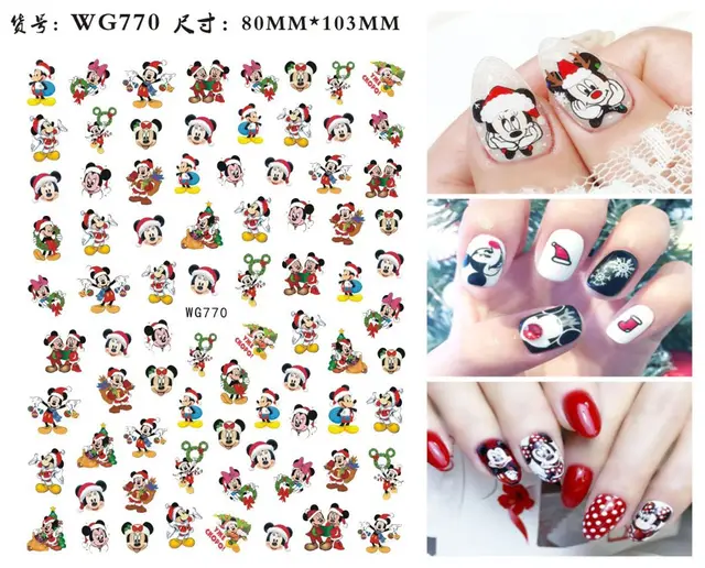 1PCS Disney Cartoon Anime Collection Star Design Nail Sticker Mickey Mouse Donald Duck Lion King Mermaid Stitch Nail Slider WG770