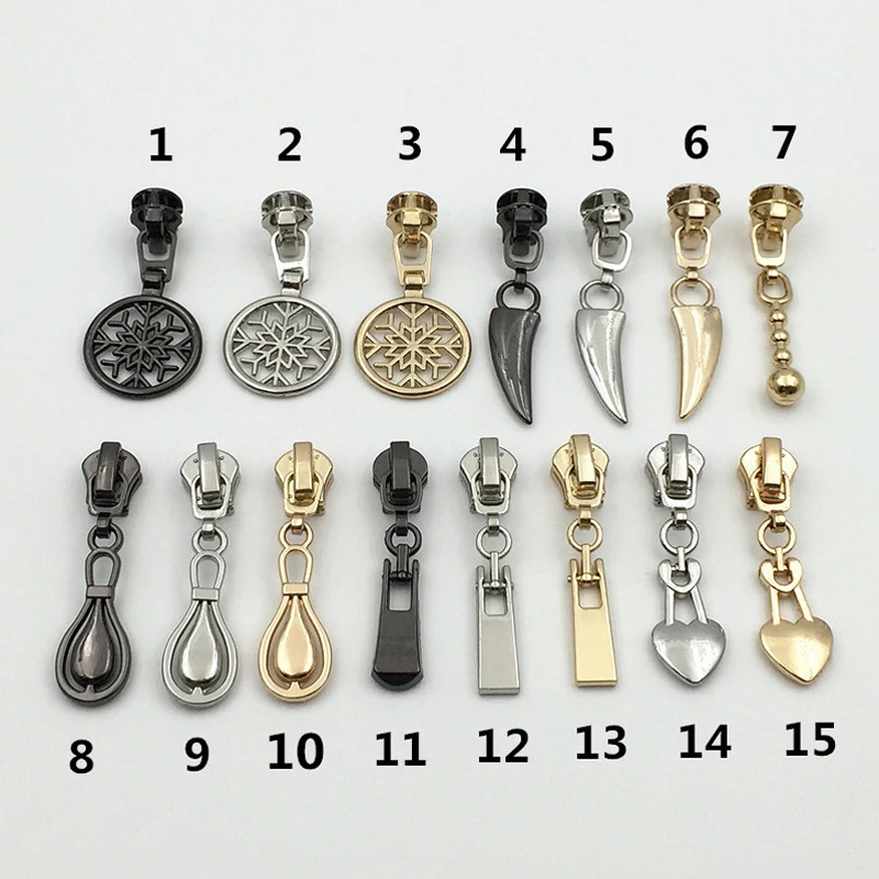 5pcs Fashion 3# Metal Zipper Sliders For Jacksets Clothes Zippers Head Pulls DIY Bag Sewing Accessories P108