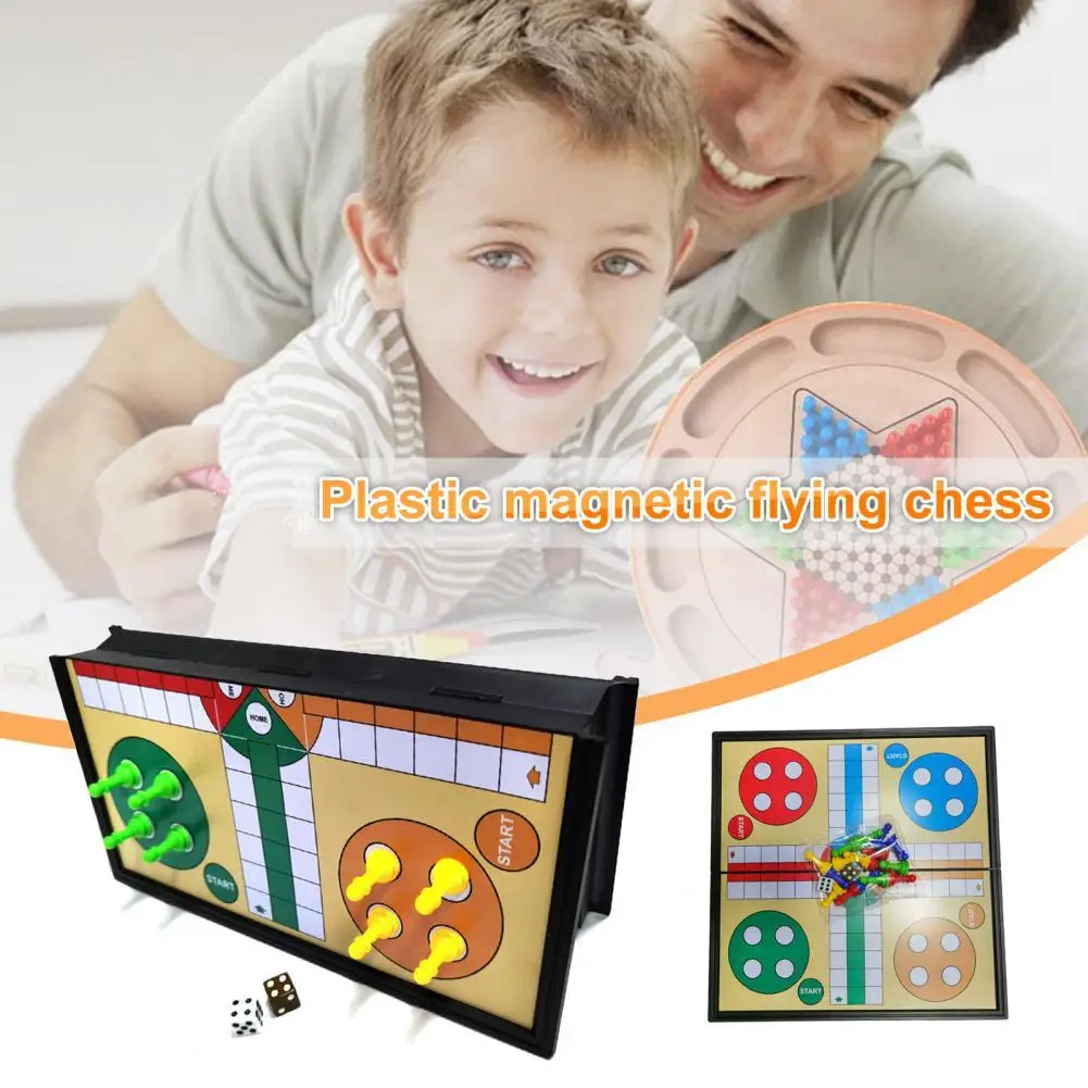 25cm Ludo Board Game Magnetic 5 In 1 Plastic Folding Chessboard Ludo Chess for Kids Children Camping Travel Game Set