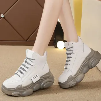 

High Top Casual Shoes Women's Sneakers Pu Leather Autumn Outdoor Platform Woman Casual Shoes Fashion Colors Mixing White Shoes 5