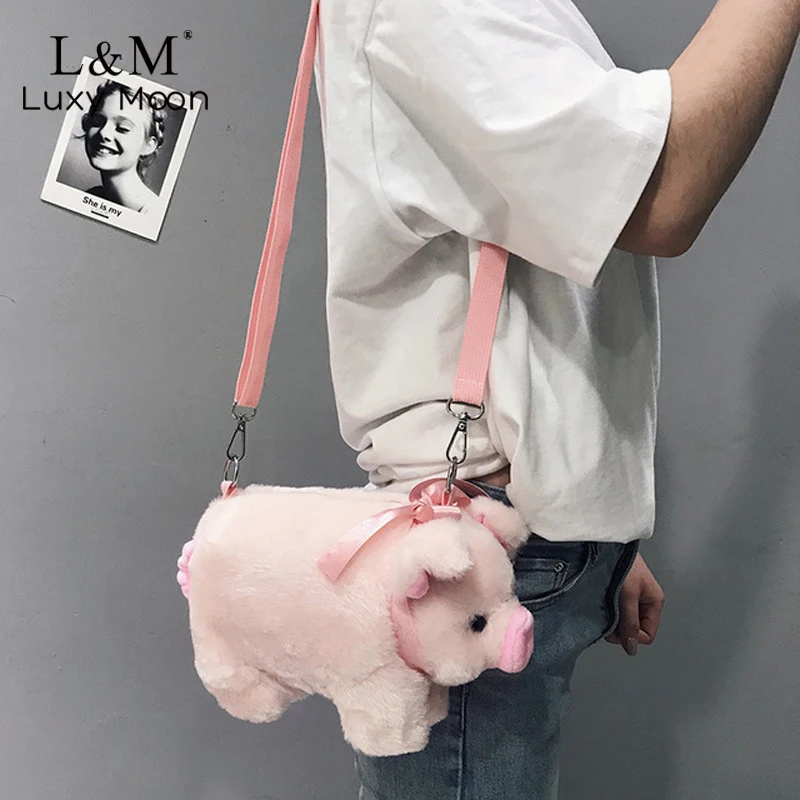 Pig-Bag Crossbody-Bag Fluffy Women Cartoon Cute Animal XA4HT Back-Pack Fur Cat