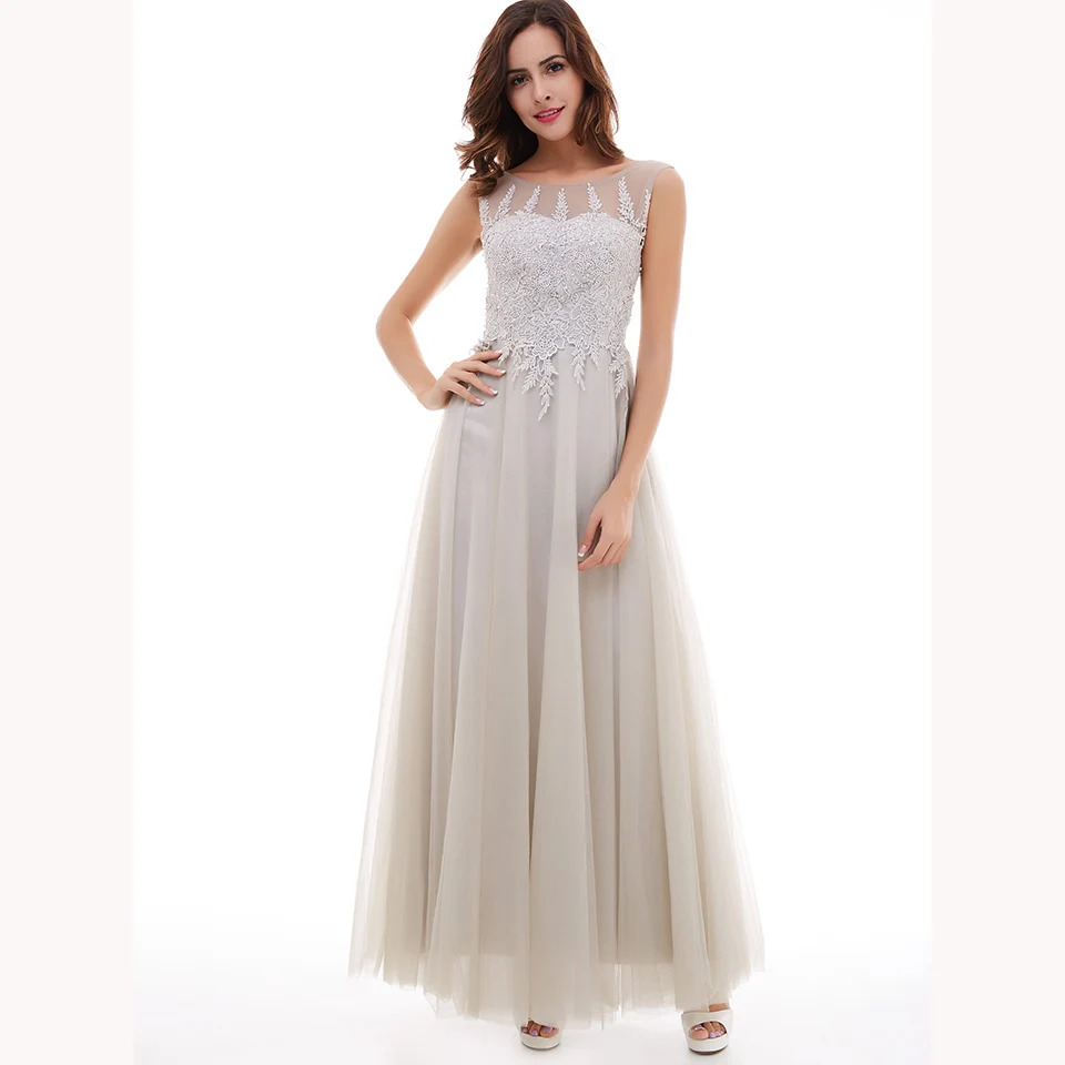 

Dressv grey long evening dress cheap scoop neck beading wedding party formal dress a line evening dresses