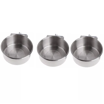 

3 PC Bird Feeding Tray Cup Stainless Steel Parrot Feeding Cup Animal Cage Water Food Bowl Cage Cup Holder with Clamp