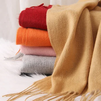 

Winter Wool Scarf Women Large Size Warm Shawls and Wraps 2019 Autumn New Solid Tassels Ladies Blending Wool Scarves