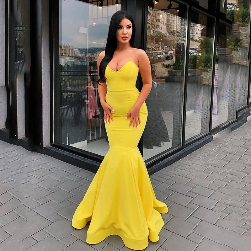 2021 Simple Mermaid Evening Dress Sweetheart Dubai Satin Formal Prom Dress Evening Gown Robe De Soiree simple prom dresses