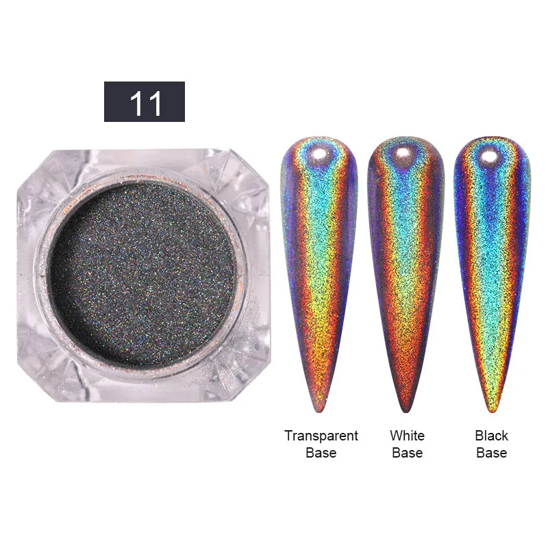 1 коробка металлическая блестящая голографическая зеркальная пудра порошок хромового пигмента украшения для ногтей Лазерная Ослепительная пыль - Цвет: laser11