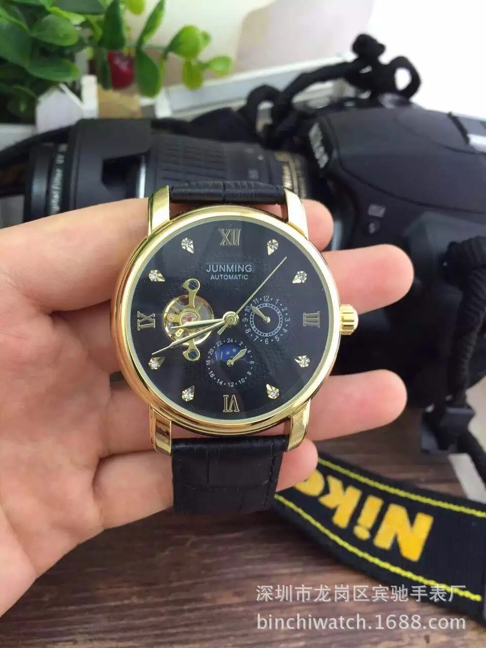 

Hollow out Flywheel Fully Automatic Analog Watch Leather Watch Strap MEN'S Watch Men's Watch Waterproof Back through Watch Goods