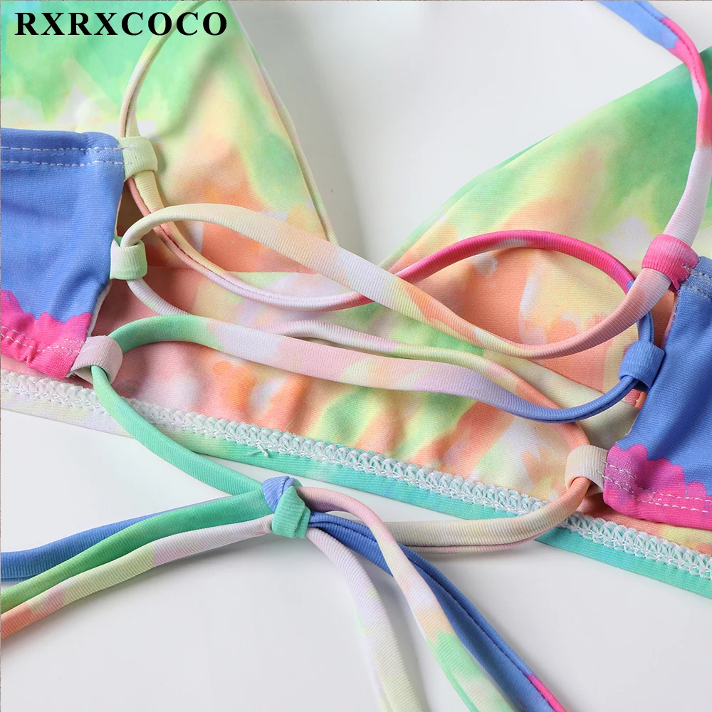 RXRXCOCO, сексуальный краситель, галстук, бикини, горячий купальник, женский купальник, стринги, набор Пуш-ап бикини, бандаж, купальники, бикини, купальник