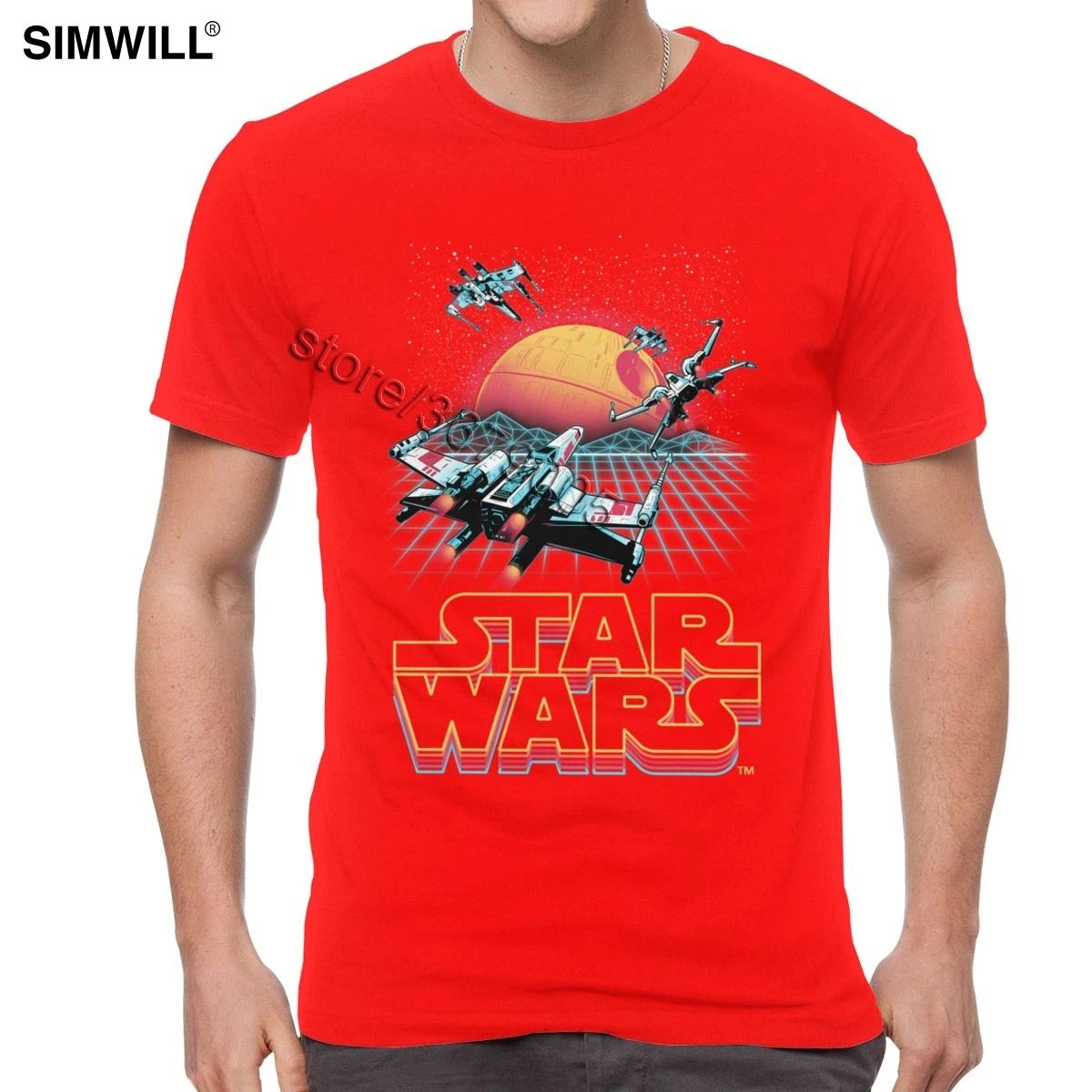 Винтажная Мужская футболка Star Wars Cool Space Millennium Falcon, хлопковая футболка с короткими рукавами и круглым вырезом, новая одежда для фанатов - Цвет: Красный