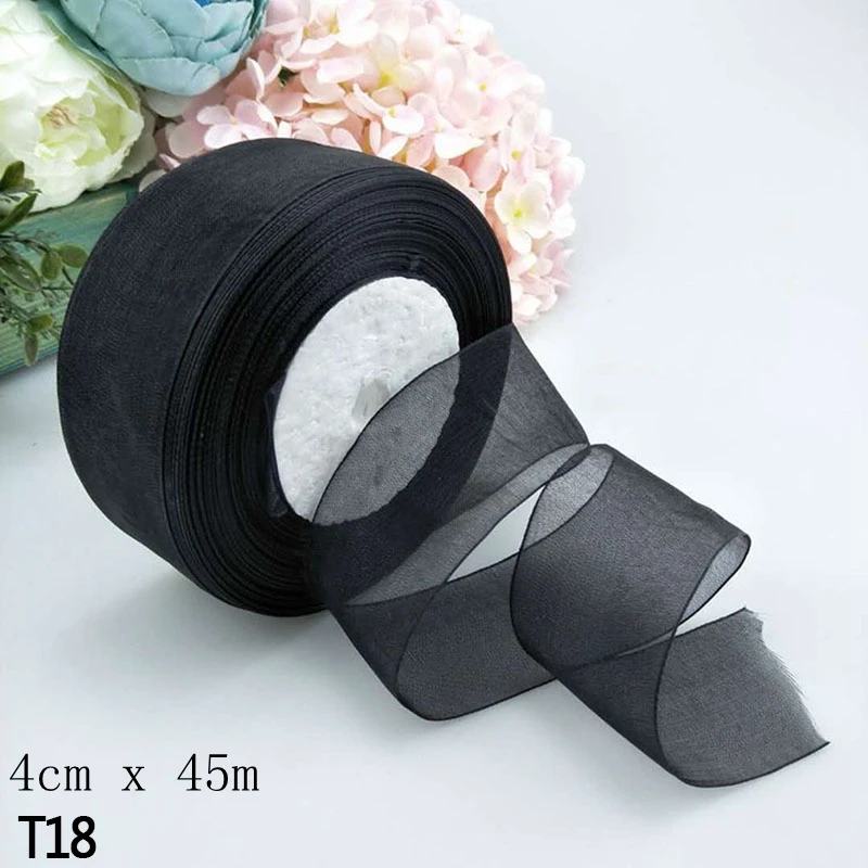 black Width 4cm 4 см/2 см x 45 м сплошной цвет органза тюль ленты рулон упаковки подарков DIY лента из органзы Вечерние рождественские ленты украшения - Color: black Width 4cm