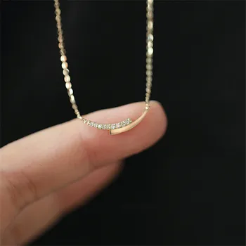 925 Sterling Silver 14K Gold Pavé Crystal Intersection Pendant Clavicle Chain Necklace Women Simple Jewelry Accessories
