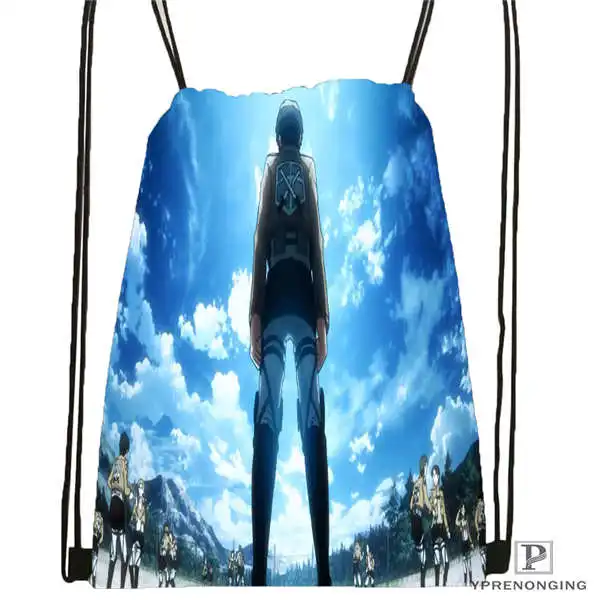 Drawstring Backpack Пользовательские Eren Jaeger Shingeki No Kyojin Аниме походная сумка на шнурке милый рюкзак дети ранец(черная спина) 31x40 см#2018612-01-30 - Цвет: Drawstring Backpack