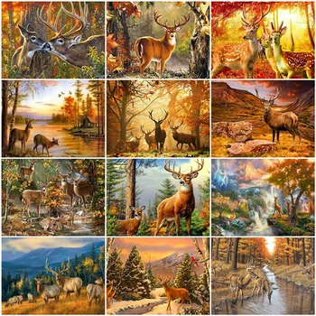 

AZQSD Unframe DIY Paint By Number Canvas Painting Kits Animal Acrylic Paint Unique Gift Coloring By Numbers Deer Home Decor