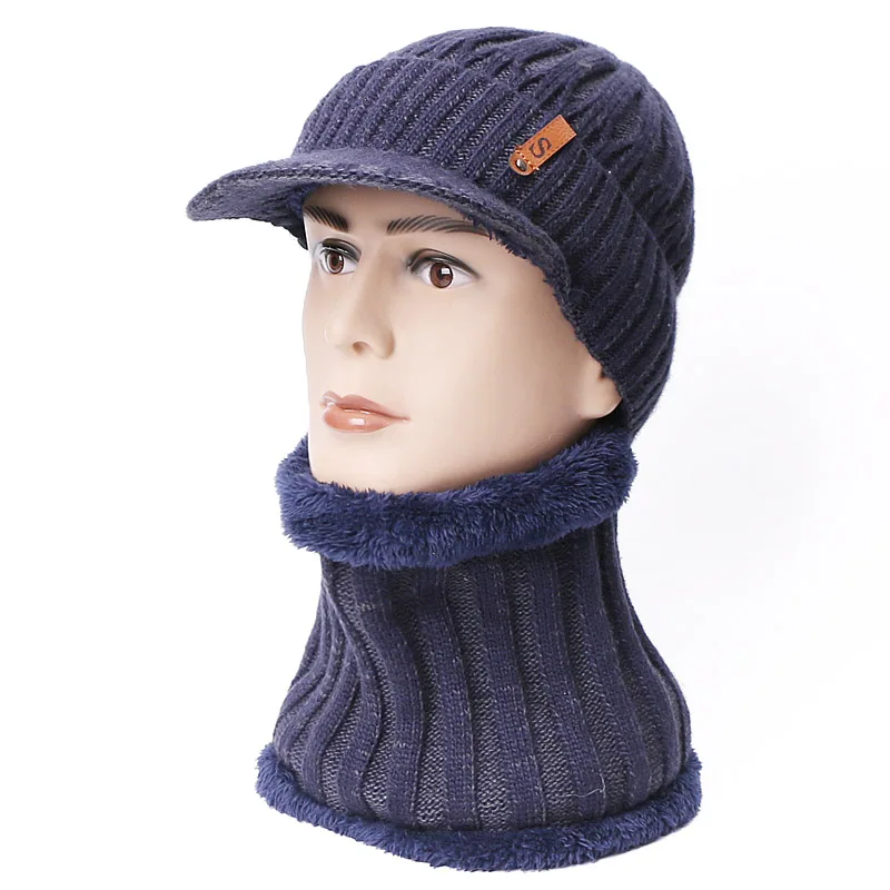 Зимний набор шапки и шарфа для мужчин и женщин Skullies Beanie шапка зимняя шапка шерстяной шарф шапка s Набор Балаклава маска Gorras Bonnet вязаная шапка - Цвет: B