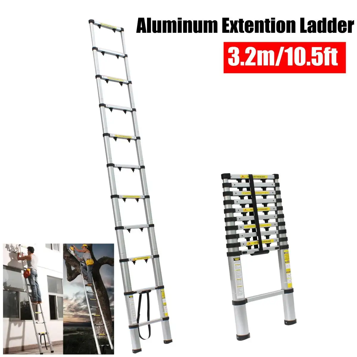

3.2m 10.5ft Aluminum Multi-Purpose Extention Ladder Telescopic Stepladders Lightweight Portable Household outdoor 330lbs