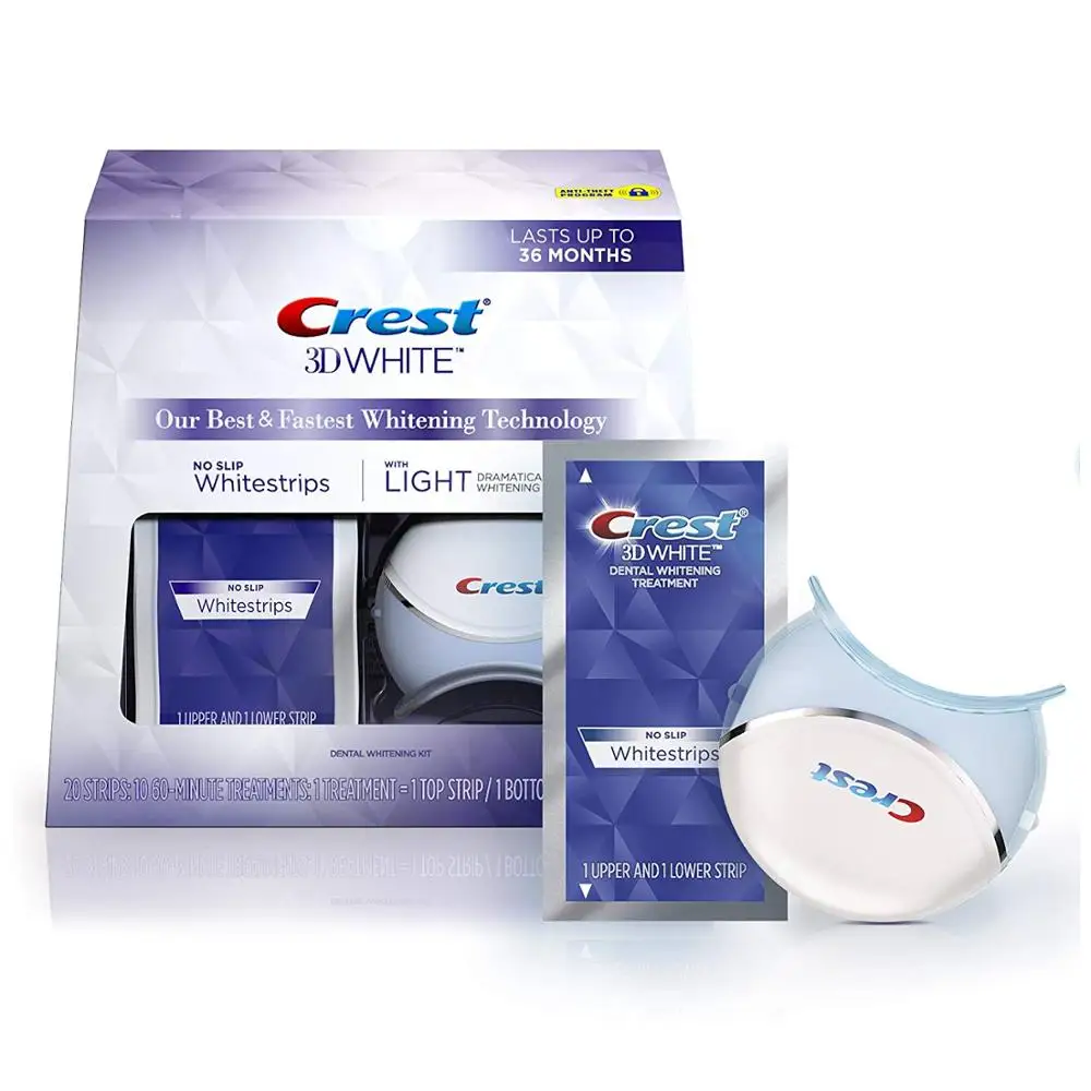 

Original CREST 3D WHITE WHITESTRIPS WITH BLUE LIGHT ORAL CARE TOOTH HYGIENE TEETH WHITENING KIT 1 Box 20 STRIPS 10 TREATMENTS