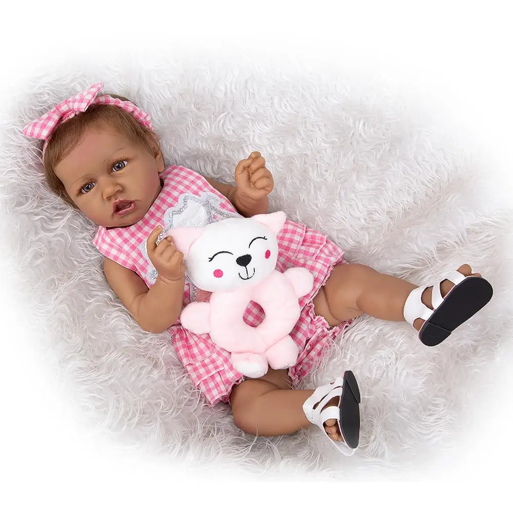 US $52.33 Keiumi 23 Inch Lifelike Reborn Baby Doll All Silicone Tan Skin 57cm Lovely Baby Girl Doll For Childrens Gifts Christmas Present