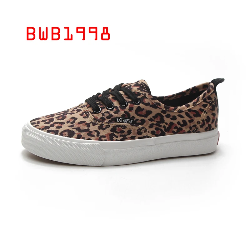 

BWB Women Canvas Shoes Leopard Lace Up Lady Sneakers Flat Heel Platform Shoes Canvas Hot Selling Fashion Shoes 35-40 Shoes Woman