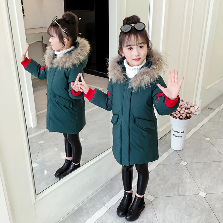 Пальто для девочек плотные теплые парки для девочек Детская пуховая куртка с капюшоном и меховым воротником зимняя детская одежда для девочек в стиле Лолиты, Новогодняя одежда для девочек