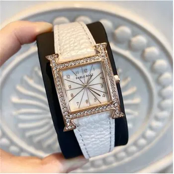 

Hot Selling H Dial Fashion Women's Watch Digital Scale Two Needle design Luxury Rhinestone shell lychee Belt Gifts For Women