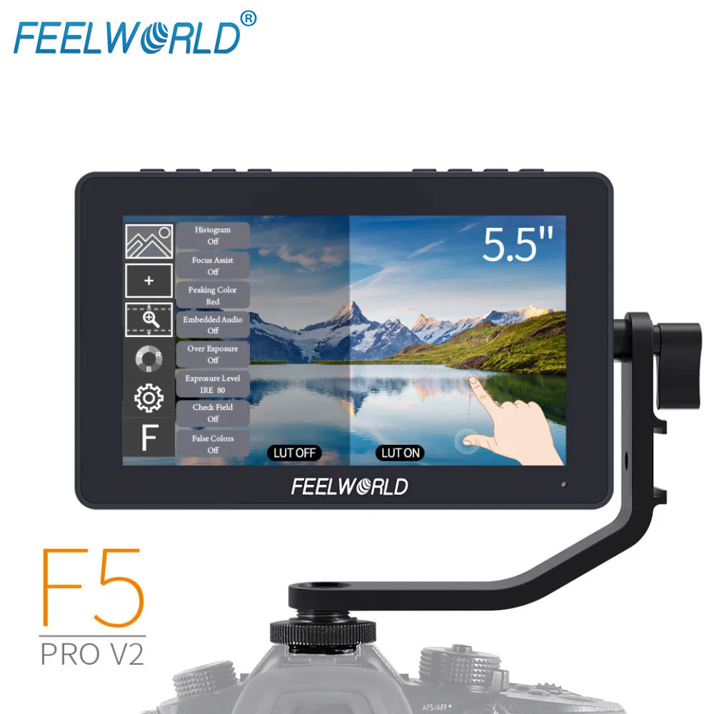 

FEELWORLD F5 Pro V2 5.5 Inch on DSLR Camera Field Monitor Touch Screen 3D LUT FHD1920 1080 4K HDMI Video Focus Assist for Gimbal